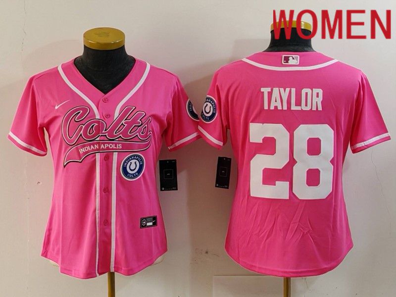 Women Indianapolis Colts #28 Taylor Pink Joint Name 2024 Nike Limited NFL Jersey style 1